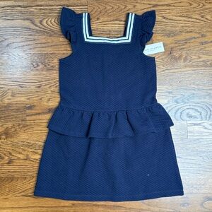NWT Janie and Jack Navy Blue Quilted Flutter Sleeve Ruffle Peplum Dress Size 6